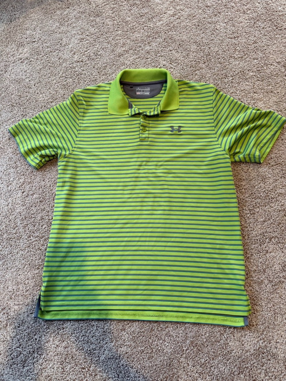 Under Armour Lime Green and Dark Green Striped Polo Shirt